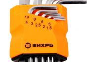 Набор ключей имбусовых Вихрь HEX, 9 шт, 1. 5-10 мм